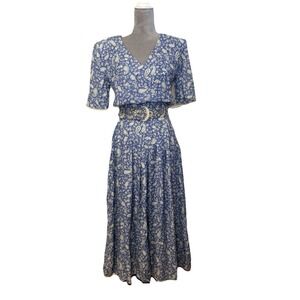 NWT Vintage E.D. Michaels Sz 10 Blue White Paisley Prairie Midi Dress W/Pockets